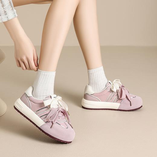 ZHR紫色阿甘鞋女新款2025夏季圆头厚底德训鞋双色鞋带复古女鞋 商品图2