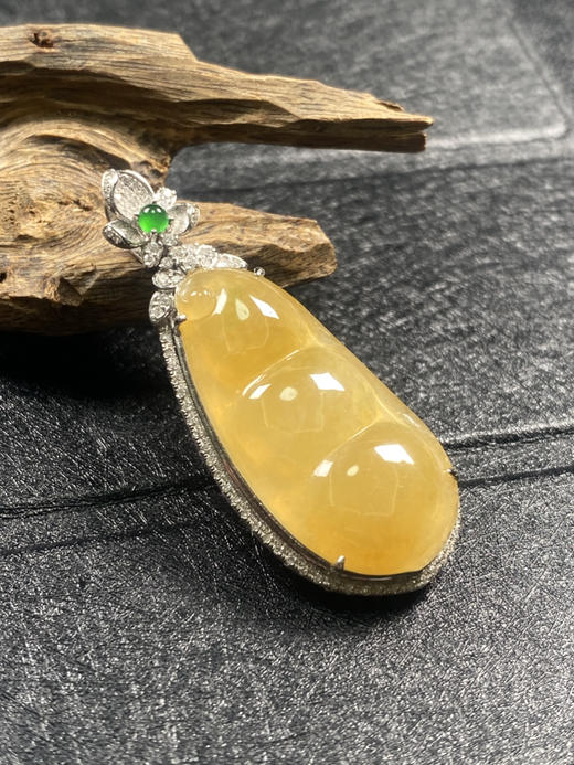 【FC0076】18K金镶嵌翡翠冰黄福豆吊坠 莹润起胶 色泽娇艳  美观大气 商品图3