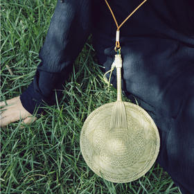 手工草编扇小圆满扇子 新中式蒲扇小扇子手腕挂脖挂扇斜跨扇