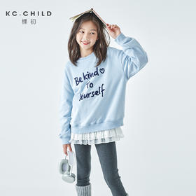 棵初2026春季新款亲子中大女童撞色圆领卫衣宽松简约字母印花上衣
