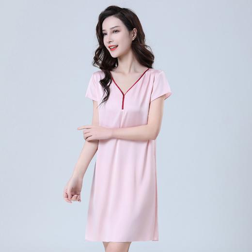 雀说丝绸睡衣女士v领夏季冰丝睡衣短袖睡裙女夏天家居服 223BAL 商品图2