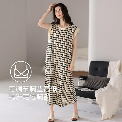 雀说带胸垫睡裙女士夏季无袖背心家居服夏款纯棉大码休闲连衣裙可外穿AL42001 商品图1