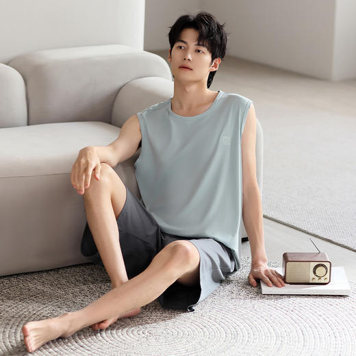 红览睡衣男士夏季莫代尔背心无袖短裤薄款大码运动休闲夏款家居服外穿AL344198 商品图4