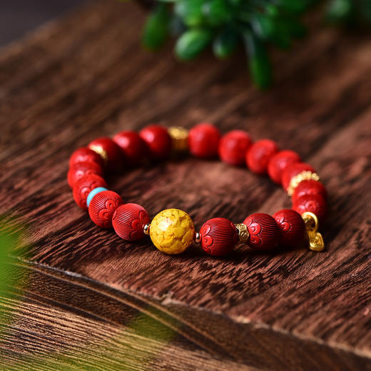 丁摩 朱砂精品高含量手串拉丝绒灯笼圆珠手链女原石本命年5ZF-54566 商品图2