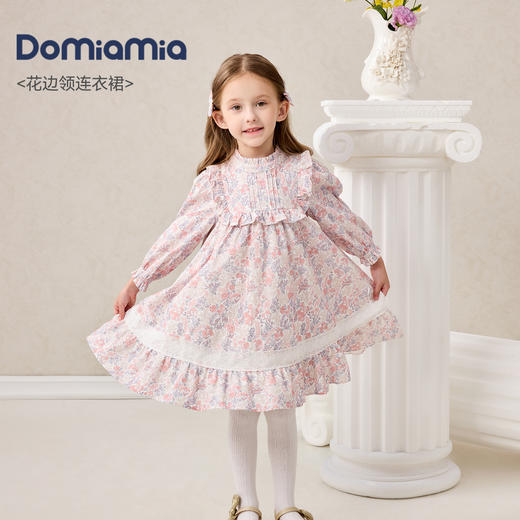 Domiamia梭织长袖花边领连衣裙 商品图0
