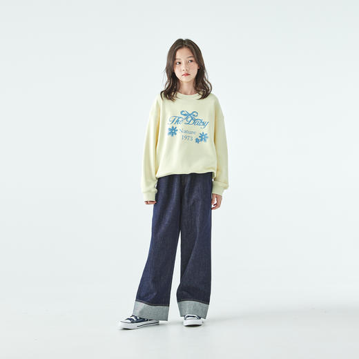 棵初2025年秋季新款亲子中大女童不落色牛仔裤宽松简约拼接裤子 商品图1