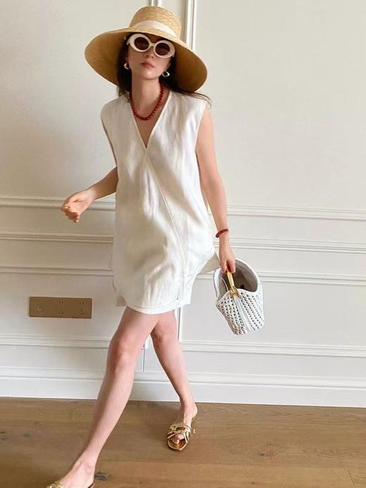 【法式亚麻套装】(V领背心+短裤) 老钱松弛感穿搭 告别闷热，拥抱清凉 商品图5