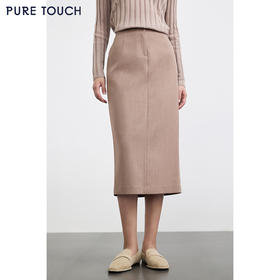 PURE TOUCH 浅驼色高腰直筒中长款半身裙