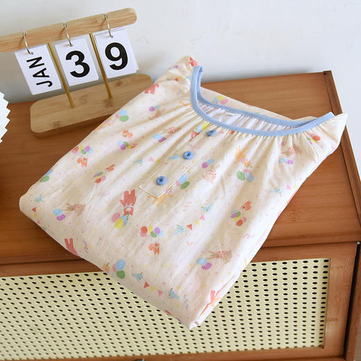 雀说女士短袖睡裙薄款纯棉家居裙套头可外穿夏季全棉双层纱布裙AL 商品图1