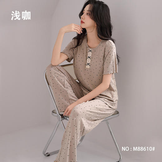 雀说睡衣女短袖长裤套装新款时尚波点套头睡衣女套装可外穿家居服女AL88610 商品图5