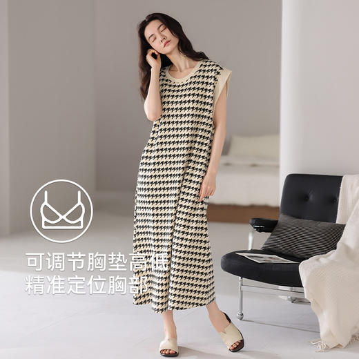 雀说带胸垫睡裙女士夏季无袖背心家居服夏款纯棉大码休闲连衣裙可外穿AL42001 商品图2
