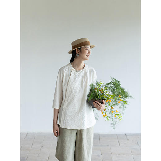 牧衣游原创 棉净色宽松套头衫白色原生质朴肌理感百搭上衣 柒玥 商品图1