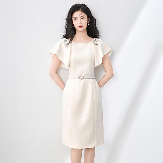 「高货wl」全新升级【铂金会员339/天猫459/差价120】(00059)洛诗琳高级感钉钻连衣裙2025夏季荷叶袖气质收腰显瘦裙子 商品图1