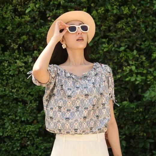 【à perles】LP*重磅印花系带短袖真丝上衣 商品图3