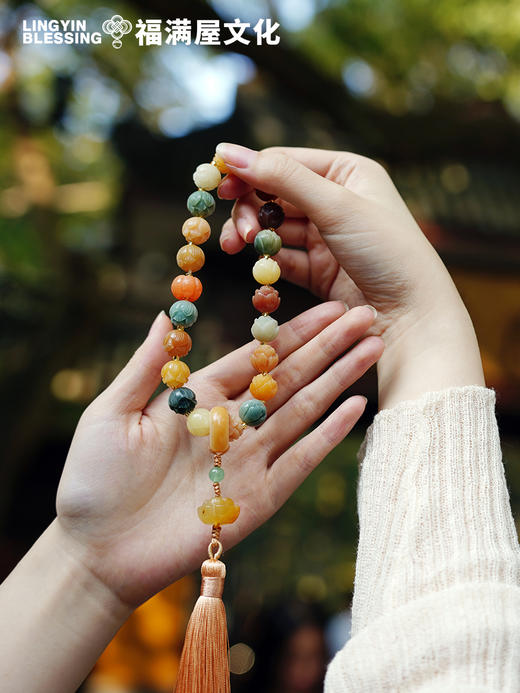 「灵隐祈福手持」风化菩提手串 财神莲花多宝念珠 汉服盘珠挂件 手持文创 商品图1