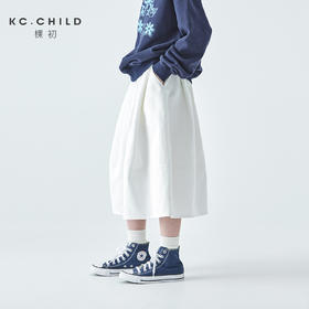 棵初2025年秋季新款亲子中大女童花苞半裙简约气质纯棉白色牛仔裙