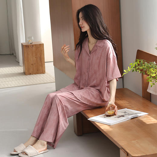 雀说柔软棉睡衣女士夏季薄款凉感纯棉短袖长裤新款夏天家居服套装AL4428 商品图1