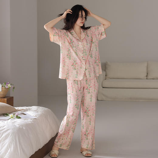 雀说睡衣女夏季莱赛尔开衫短袖长裤薄款夏天凉感莫代尔休闲家居服套装AL67007 商品图3