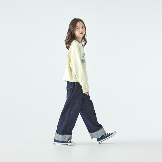 棵初2025年秋季新款亲子中大女童不落色牛仔裤宽松简约拼接裤子 商品图4