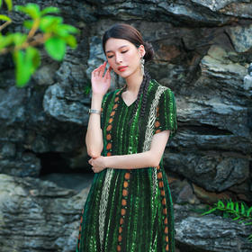 月沉钩民族风连衣裙 | 绿色沉稳清雅感 | 现货加急发