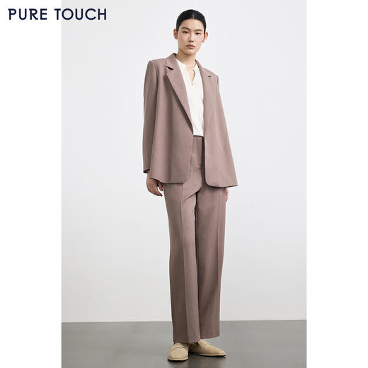 PURE TOUCH 浅咖色高腰直筒阔腿西装裤 商品图1