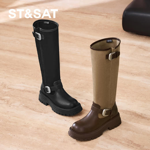 【筒高可选】星期六复古英伦风双扣带骑士长靴SSD3117C49/SSD3116C48 商品图2