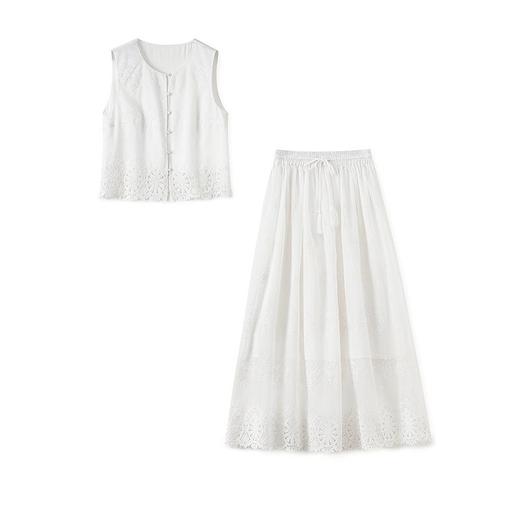 「高货wl」全新升级【铂金会员367/天猫499/差价132】(99611)洛诗琳重磅高货镂空刺绣无袖上衣大摆度假风长裙两件套装 商品图4