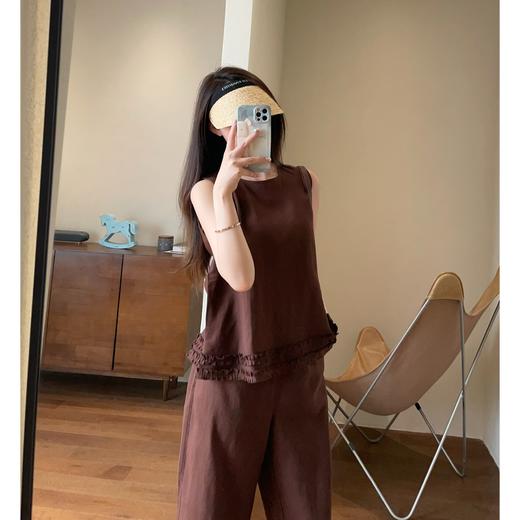 时髦神器垂坠天丝亚麻无袖上衣九分直筒阔腿裤套装2025夏款 商品图1