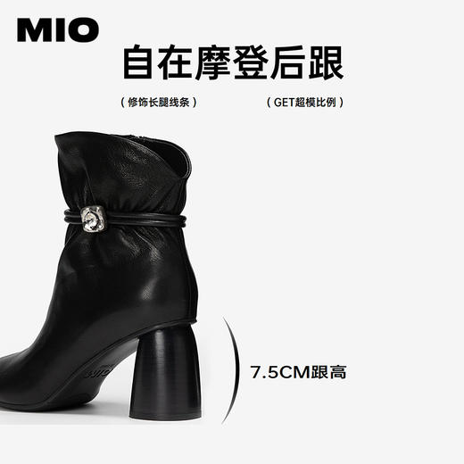 MIO米奥时装靴冬新款圆头高跟厚底百搭绒面瘦瘦靴羊皮短筒靴M255603055 商品图4