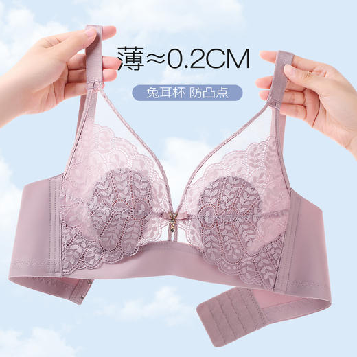 【轻薄兔耳杯】时尚蕾丝水晶杯内衣女大胸透气防凸点无钢圈文胸花瑶月影 商品图1