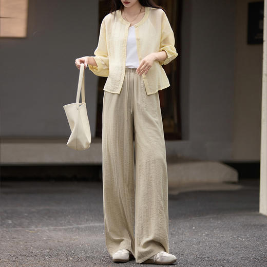 【专属特价】熙世界老钱风亚麻山本阔腿裤女25夏秋新款宽松慵懒垂感休闲直筒裤 商品图2
