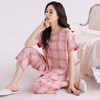 雀说夏季女士带胸垫一体纯棉睡衣夏天短袖七分裤薄款家居服防凹点套装AL99121 商品缩略图3