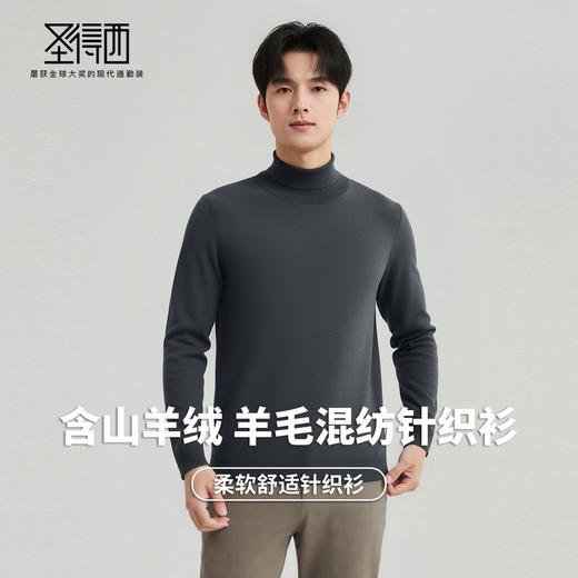 【含绵羊毛】圣得西男士羊毛混纺高密针织衫2025秋季保暖舒适新款毛衣 商品图2