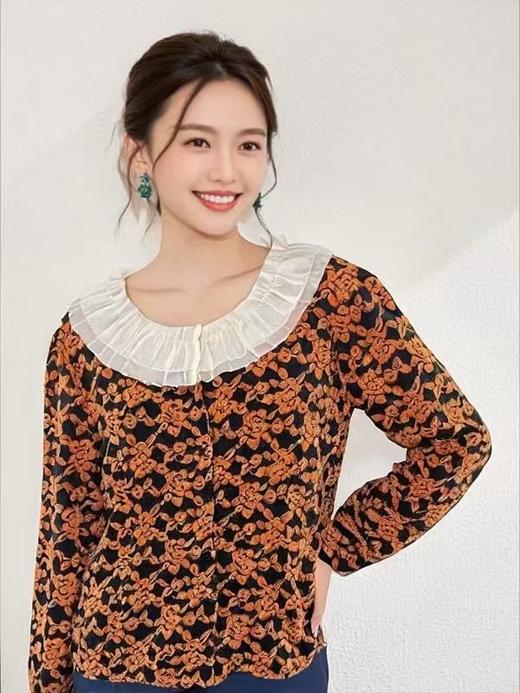 7.30秒杀~NO退【超值特卖】植绒提花长袖上衣（缺一粒扣）-喜出 商品图0