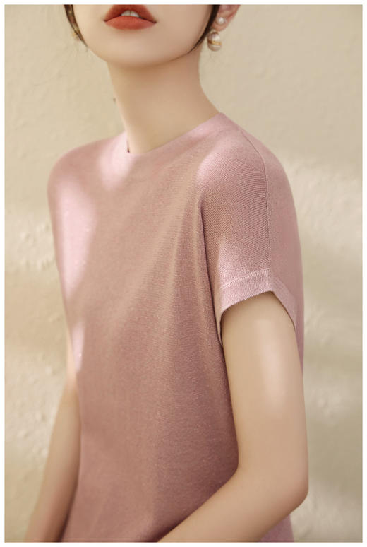 圆领星空纱冰丝针织衫短袖t恤女薄款莱赛尔天丝宽松上衣 商品图0