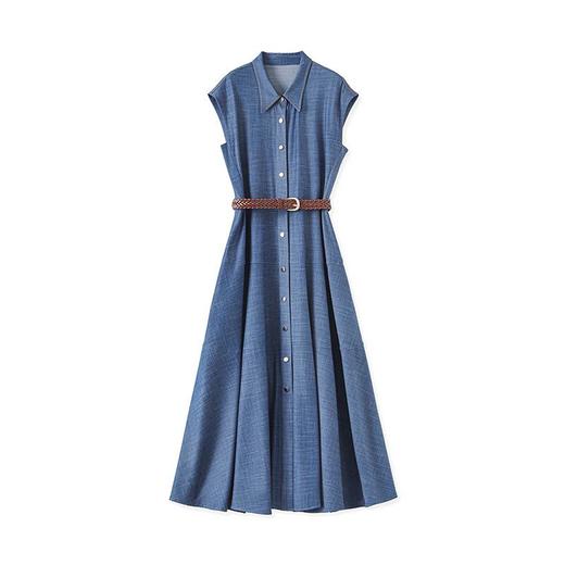 「高货wl」全新升级【铂金会员358/天猫479/差价121】(84858)洛诗琳时尚翻领无袖连衣裙2025夏季气质通勤收腰牛仔裙 商品图4