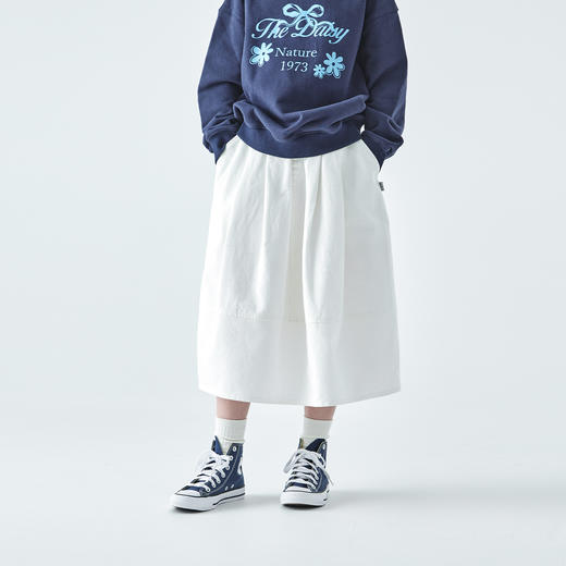 棵初2025年秋季新款亲子中大女童花苞半裙简约气质纯棉白色牛仔裙 商品图2