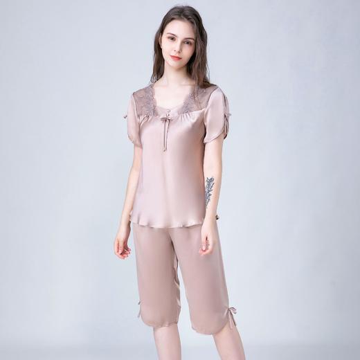 丁摩桑蚕丝家居服套女夏真丝睡衣两件套短袖AL2007A 商品图0