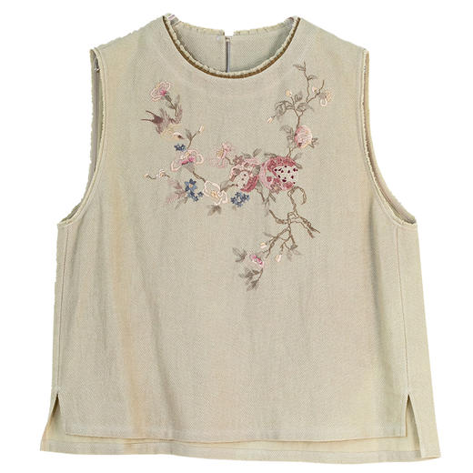 牧衣游原创 手工刺绣棉麻混织马夹早秋古朴文艺百搭圆领马甲 瑙河 商品图4