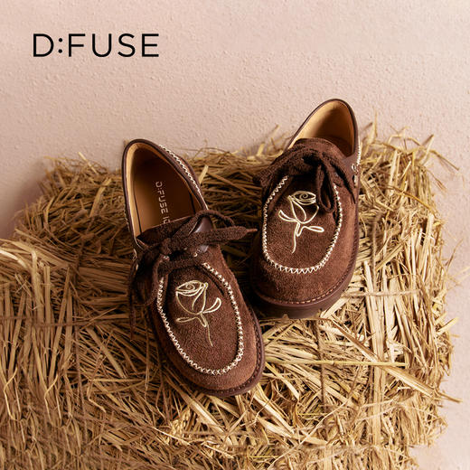 Dfuse迪芙斯2025秋季新款复古休闲乐福鞋玫瑰花心形扣系带袋鼠鞋DFD3112054 商品图3