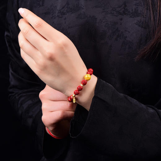 丁摩 朱砂精品高含量手串拉丝绒灯笼圆珠手链女原石本命年5ZF-54566 商品图5