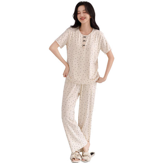 雀说睡衣女短袖长裤套装新款时尚波点套头睡衣女套装可外穿家居服女AL88610 商品图4