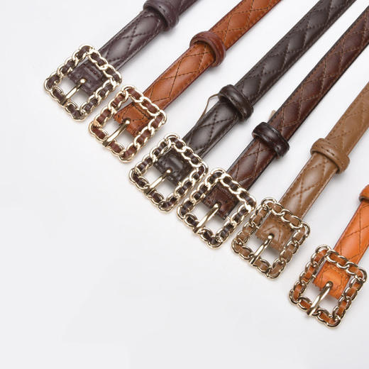 雀说 复古小香风菱格真皮小皮带搭配牛仔裤20863 商品图4