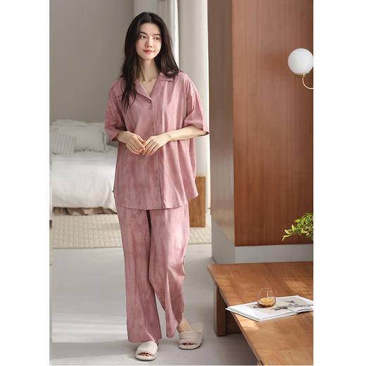 雀说柔软棉睡衣女士夏季薄款凉感纯棉短袖长裤新款夏天家居服套装AL4428 商品图3
