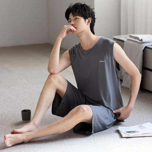 红览睡衣男士夏季莫代尔背心无袖短裤薄款大码运动休闲夏款家居服外穿AL344198 商品图2