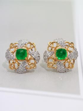 1.5ct糖塔祖母绿耳钉