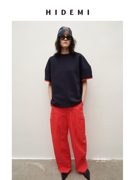 HIDEMI 极简抽绳设计感自然棉超舒适弯刀锥形长裤 商品图3