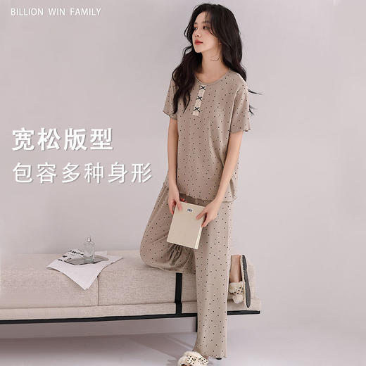 雀说睡衣女短袖长裤套装新款时尚波点套头睡衣女套装可外穿家居服女AL88610 商品图3