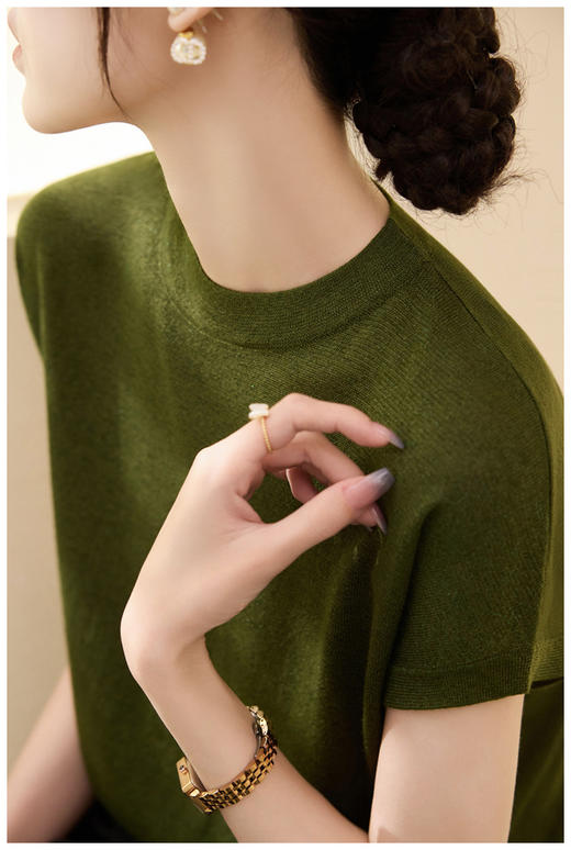 圆领星空纱冰丝针织衫短袖t恤女薄款莱赛尔天丝宽松上衣 商品图9