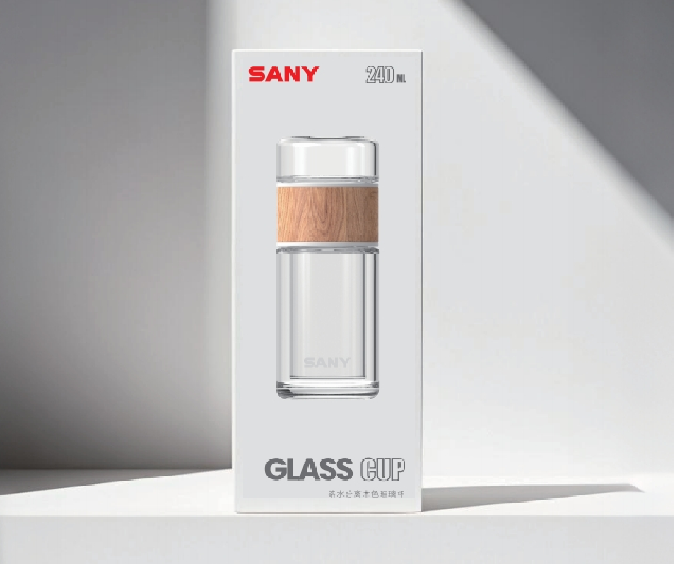 茶水分离木色玻璃杯